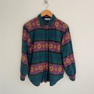 Size L Backroad Blues 100% Cotton Vintage Multicolor Geometric Indie Button Down